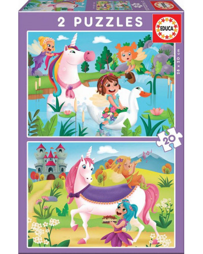 Puzzle 2x20 piezas unicornios y hadas