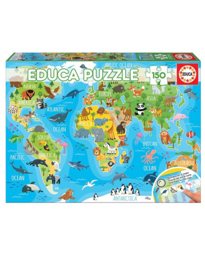 Puzzle 150 piezas mapamundi animales