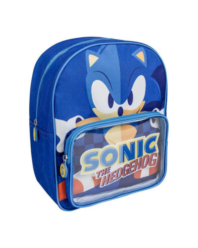 Mochila infantil sonic con bolsillo transparente